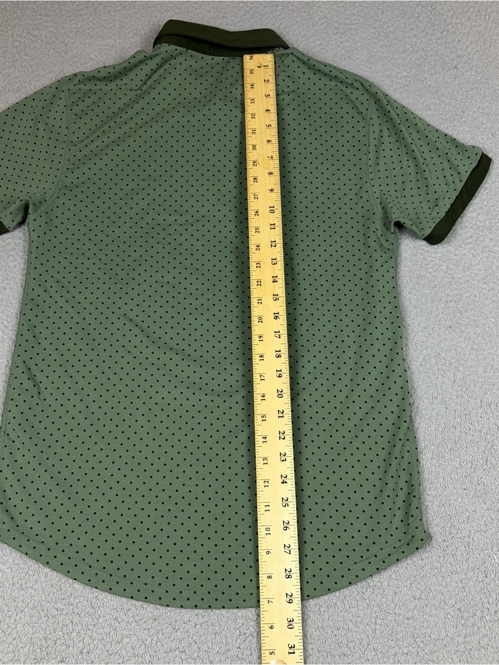 BYLT Basics Polo with Olive Green and Dark Green Trim Polka Dots Stretch - Picture 8 of 9